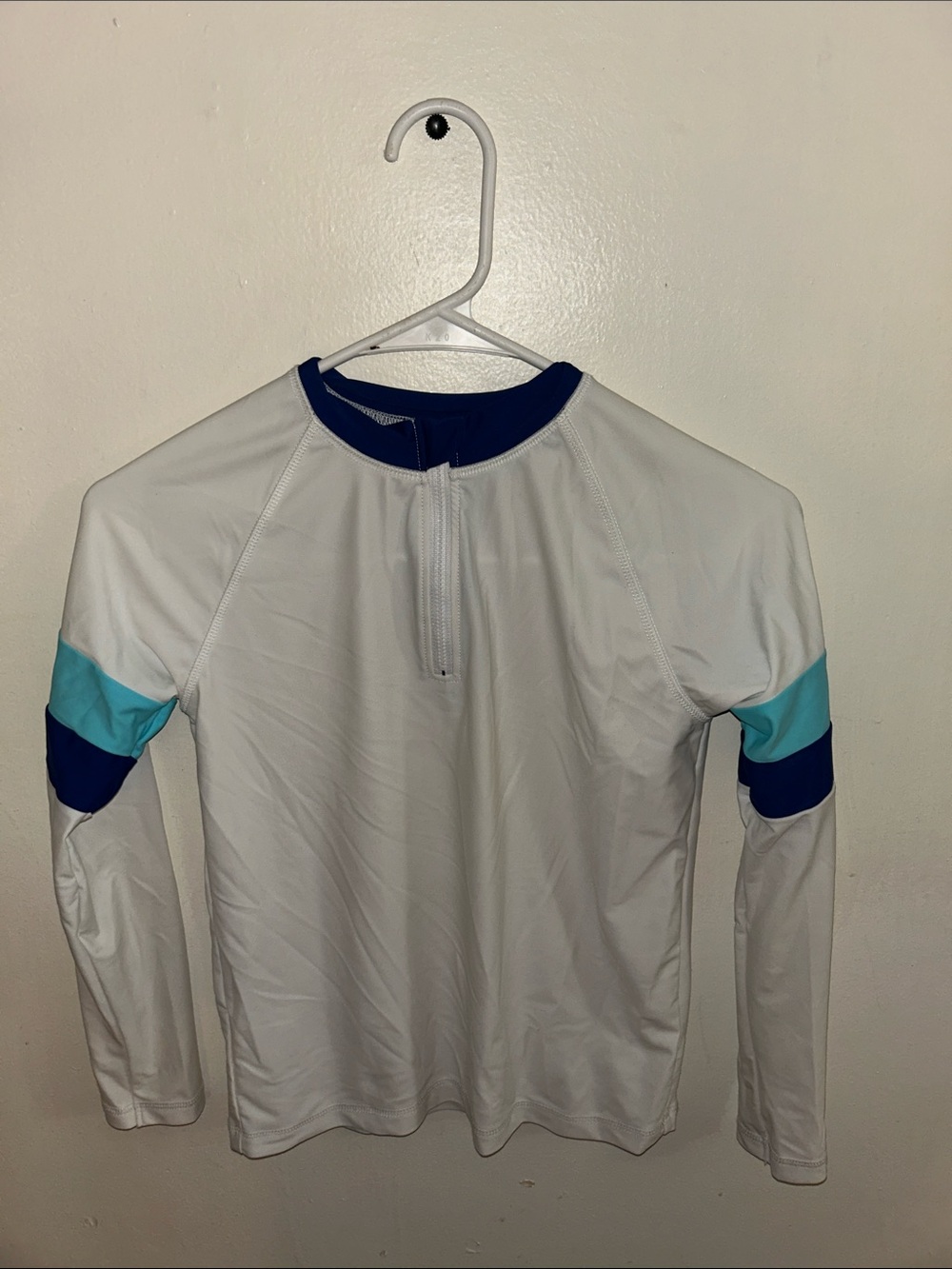 Gymboree White Long-Sleeve Swim Rashguard with Navy and Aqua Accents